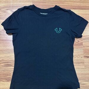True Religion Black Tee with Green Logo